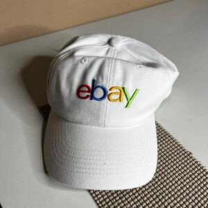 eBay Logo Baseball Cap White Cotton Embroidered Dad Hat Adjustable Swag